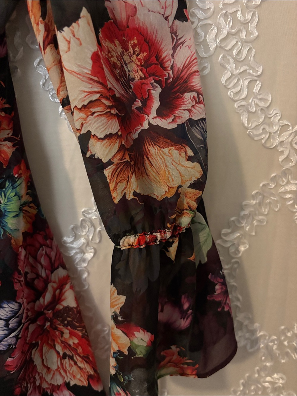 Black Floral Long-Sleeve Mini Dress - Picture 5 of 13